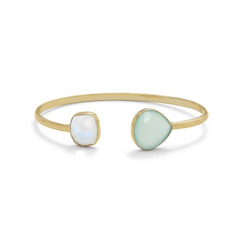 14 Karat Gold Plated Rainbow Moonstone and Green Chalcedony