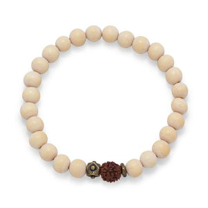 White Wood Bead Stretch Fashion Bracelet