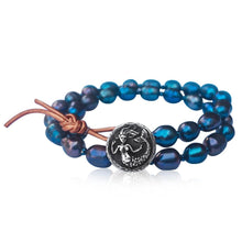 Load image into Gallery viewer, Mermaid Soul - Pearl and Leather Wrap Bracelet with Mermaid Button